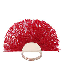Fashion Red Tassel Decorated Sector Shape Ring