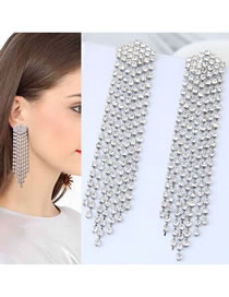 Fashion Silver Color Full Diamond Design Long Tassel Earrings