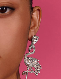 Fashion Silver Alloy Diamond Flamingo Stud Earrings