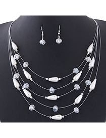 Collar De Perlas De Cristal De Múltiples Capas Pendientes (conjunto)