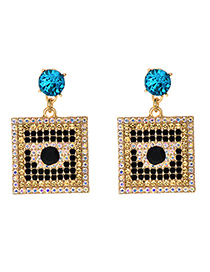 Fashion Blue Alloy Studded Square Earrings