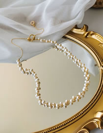 Collar De Pulsera De Aleación Trenzada De Perlas Irregulares Hechas A Mano