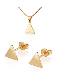 Conjunto De Collar Con Aretes De Triángulo Brillante Chapado En Oro