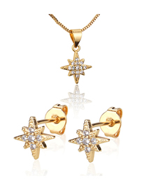 Juego De Collar De Aretes De Diamantes Chapados En Oro De Octagon Star