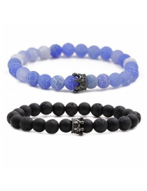 Fashion Fenghuaqiang Black Crown Suit 8mm Volcanic Stone Frosted Stone Weathered Stone Beaded Crown Bracelet Set