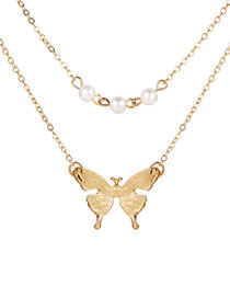 Collar Doble De Aleación De Mariposa Con Perlas De Imitación