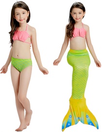 Ba?ador Infantil Dividido Sirena Con Estampado De Rayas En Contraste