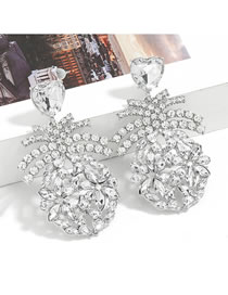 Fashion White Alloy Diamond Pineapple Love Earrings