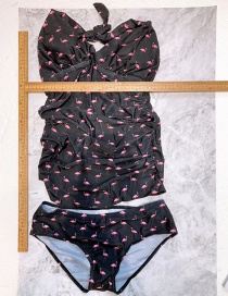 Fashion Black Printed Flamingo Split Swimsuit