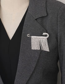 Fashion Rectangle Rhinestone Tassel Cardigan Sweater Big Pin