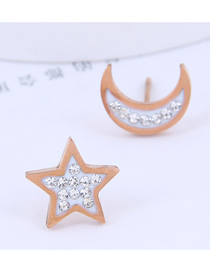 Pendientes Asimétricos De Estrella Y Luna De Diamantes De Titanio Y Acero