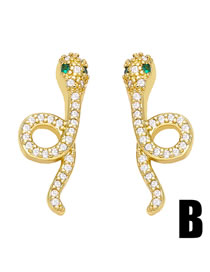 Fashion B Brass Diamond Snake Stud Earrings