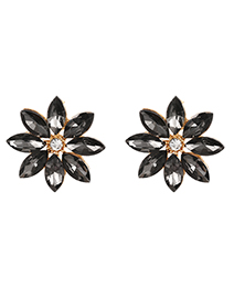 Fashion Gun Black Alloy Diamond Flower Stud Earrings