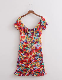 Fashion Color Geometric-print One-shoulder Drawstring Dress