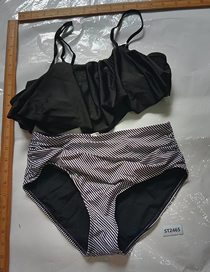 Fashion Black Geometric Lace Striped High Waist Split Swimsuit
