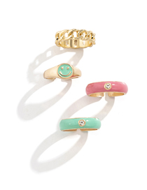 Fashion Light Gold Alloy Diamond Drip Oil Smiley Chain Ring Set