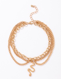 Fashion Gold Color Alloy Chain Tassel Snake-shaped 3-layer Anklet