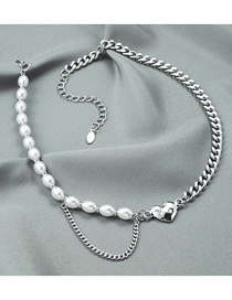 Collar De Amor Con Costura De Diamantes Y Perlas De Acero Titanio