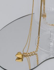 Collar De Corazón Tridimensional Chapado En Oro De Acero Titanio