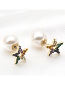 Aretes De Pentagrama Con Perlas Y Diamantes De Aleación