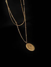 Collar Doble Con Medalla De Estrella De Ocho Puntas Chapada En Oro De Acero Titanio