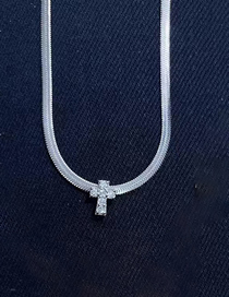 Collar De Cadena De Hueso De Serpiente Con Cruz De Diamante De Latón