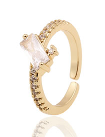Fashion White Copper Inlaid Rectangular Zirconium Open Ring