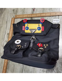 Fashion Black Pu Rivet Color Matching Tether Backpack