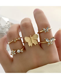 Fashion 8# Alloy Diamond Star Moon Butterfly Heart Geometric Ring Set