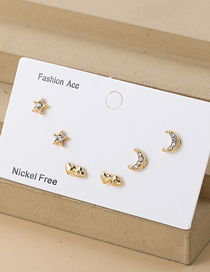 Fashion Gold Alloy Diamond Star And Moon Love Stud Earrings Set