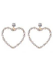Fashion White Alloy Diamond Hollow Heart Stud Earrings