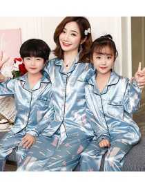 Fashion Mother Blue Little Rabbit Long-sleeved Pajamas Ice Silk Printed Cardigan Thin Parent-child Home Wear Pajamas