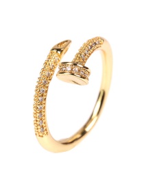 Fashion Golden Nail-studded Open Ring With Diamonds