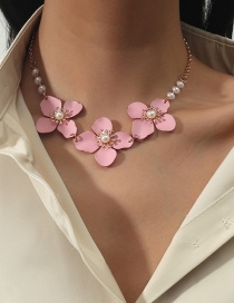 Collar Flor Perla Metálica Rosa