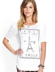 Camiseta De Manga Corta Con Cuello Redondo Y Estampado De La Torre Eiffel