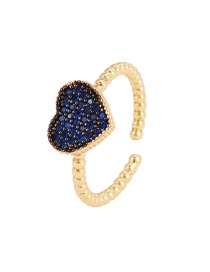 Fashion Navy Copper Inlaid Zircon Love Heart Open Ring