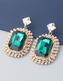 Fashion Green Alloy Diamond Square Geometric Earrings
