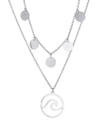 Fashion Silver Double Hollow Geometric Disc Necklace
