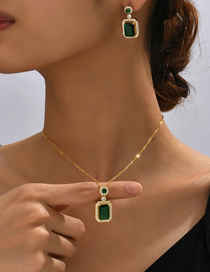 Fashion Gold Copper Set Square Zirconia Necklace And Earrings Set