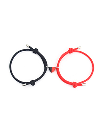 Fashion Black Red Love Magnet Black+red Bracelet One -to -pair Alloy Magnetic Sucking Love Line Rope Bracelet Set