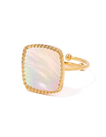 Fashion Gold Gold-plated Titanium Steel Square Mother-of-pearl Ring