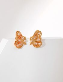 Pendientes Mariposa De Cobre Bañados En Oro Con Diamantes