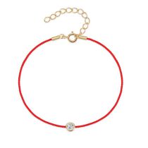 Fashion Gold Metal Set Round Diamond Red Rope Bracelet