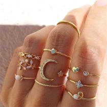 Fashion 3# Alloy Diamond Geometric Ring Set