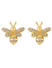 Fashion Golden 4 Zircon Bee Stud Earrings In Copper