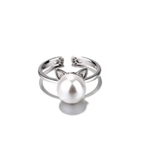 Fashion Cat Ears Pearl Ring Copper Pearl Cat Open Ring