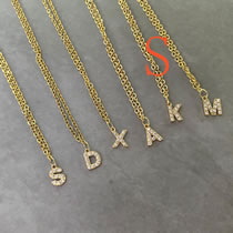 Fashion S Titanium Steel Diamond 26 Alphabet Necklace