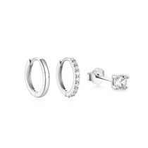 Fashion 3 Sets Of Platinum-white Diamonds Metal Diamond Geometric Earring Set