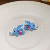 Fashion Blue Alloy Diamond Heart Dumbo Stud Earrings