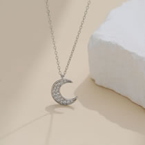 Fashion Silver Zirconia Moon Necklace In Metal